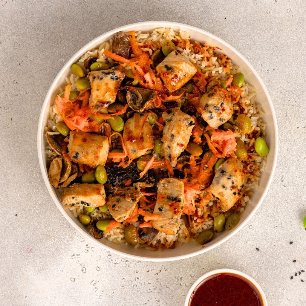Chicken Bibimbap with Carrot Kimchi High Protein