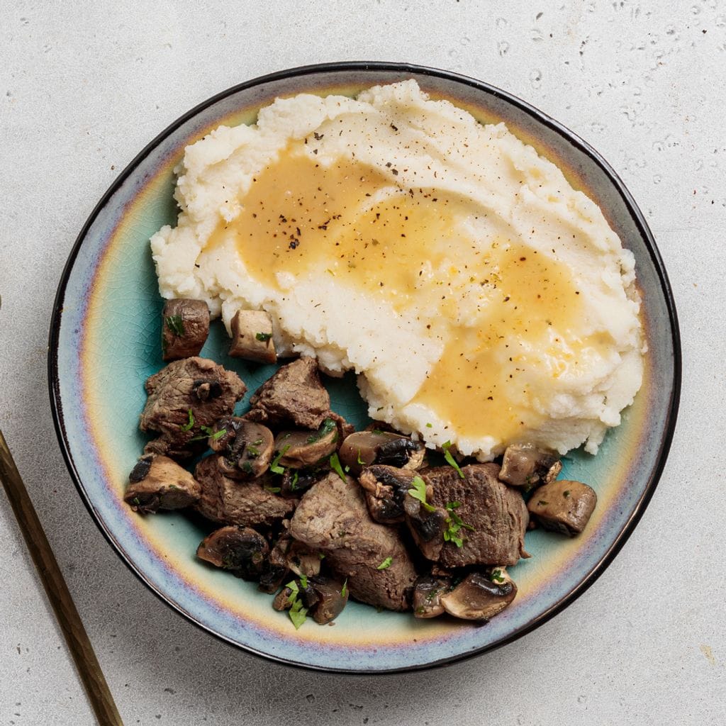 ستيك وبطاطا مهروسة