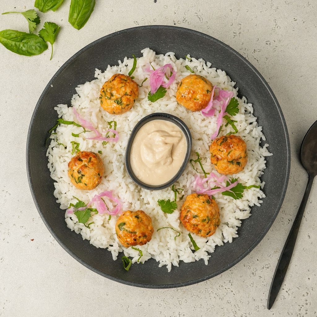 Thai Chicken Meatballs and Rice Plate