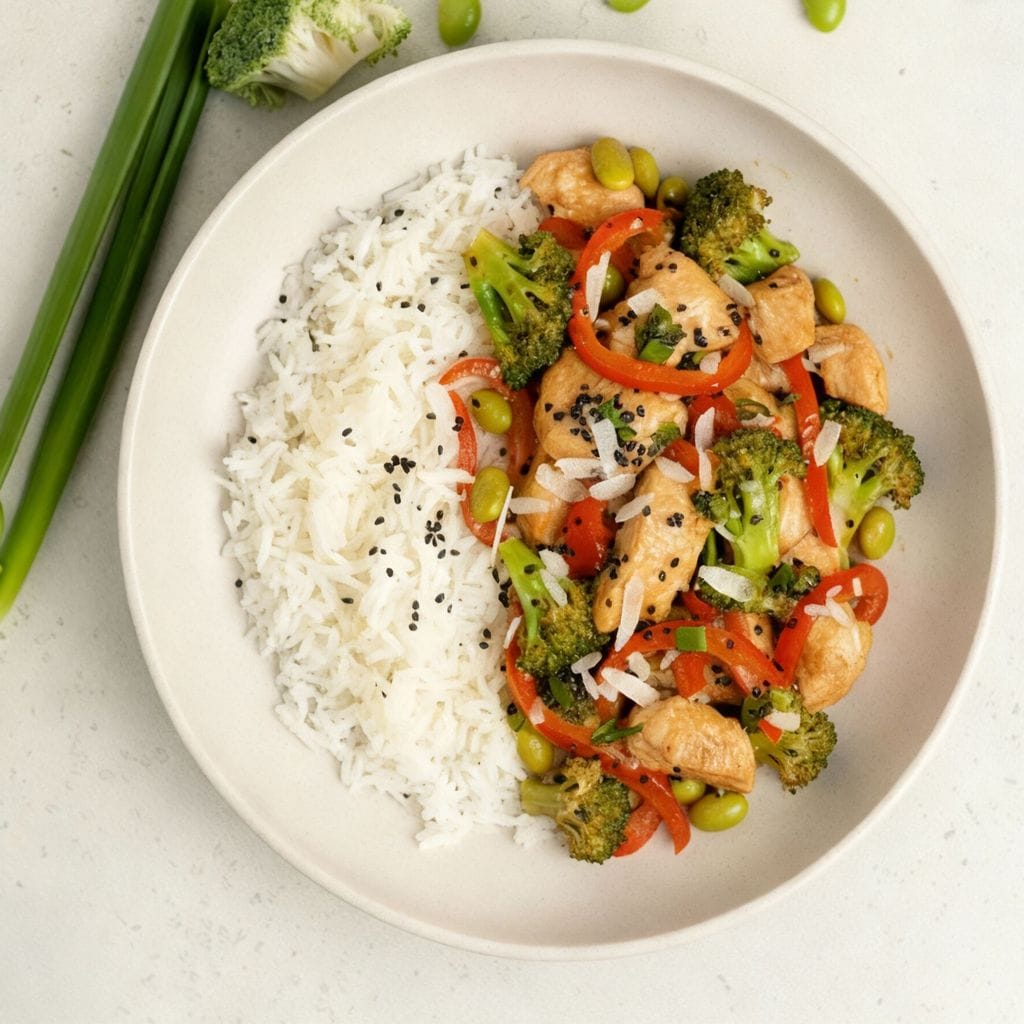 دجاج مقلي مع الأرز والخضار