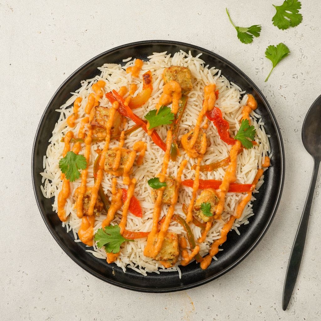 Coriander Paneer Tikka with Rice Pilaf
