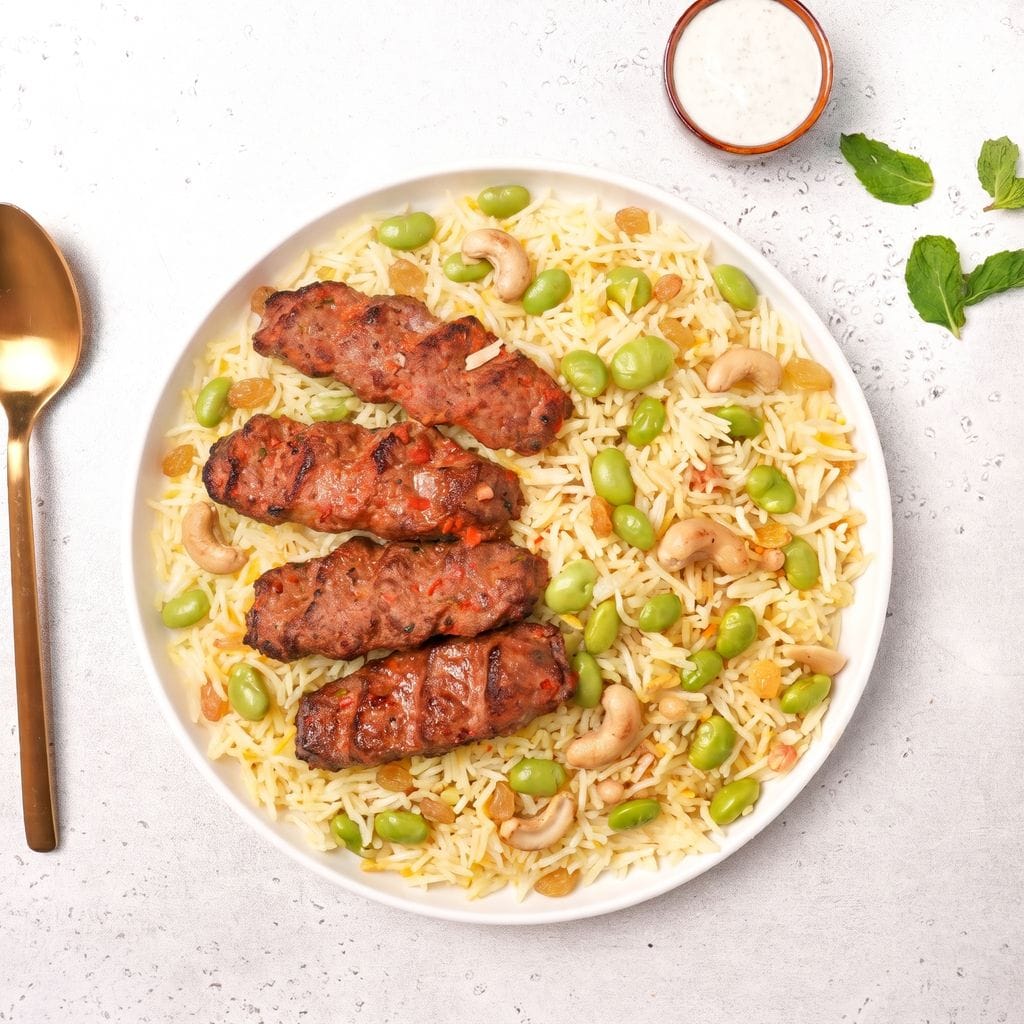 كباب حلبي مع أرز بولاو كشميري