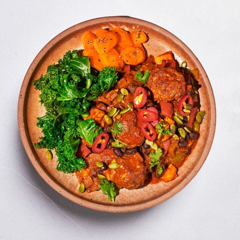 Black Bean Chilli with Beef Meatballs