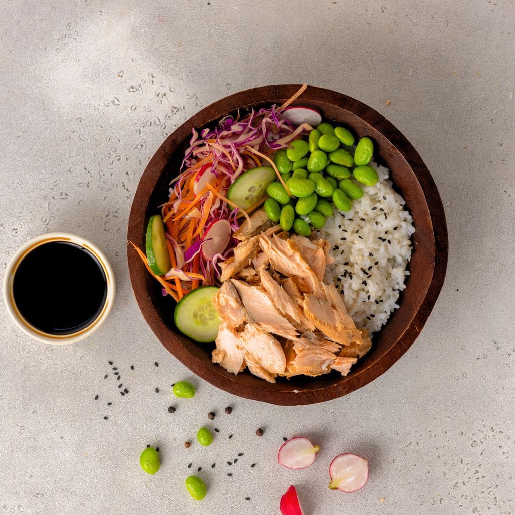 Salmon Poke Bowl with Rainbow Slaw Balanced