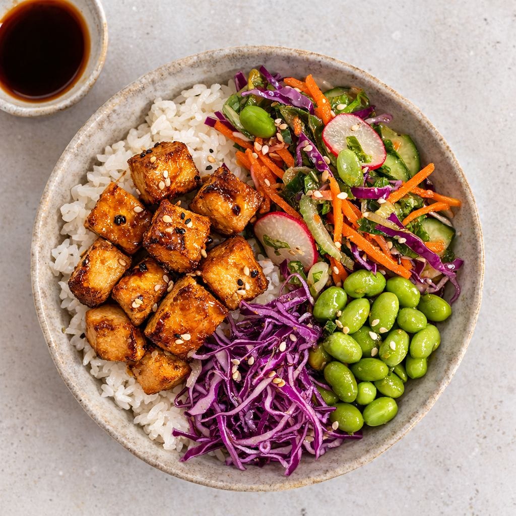 Tofu Poke Bowl with Rainbow Slaw