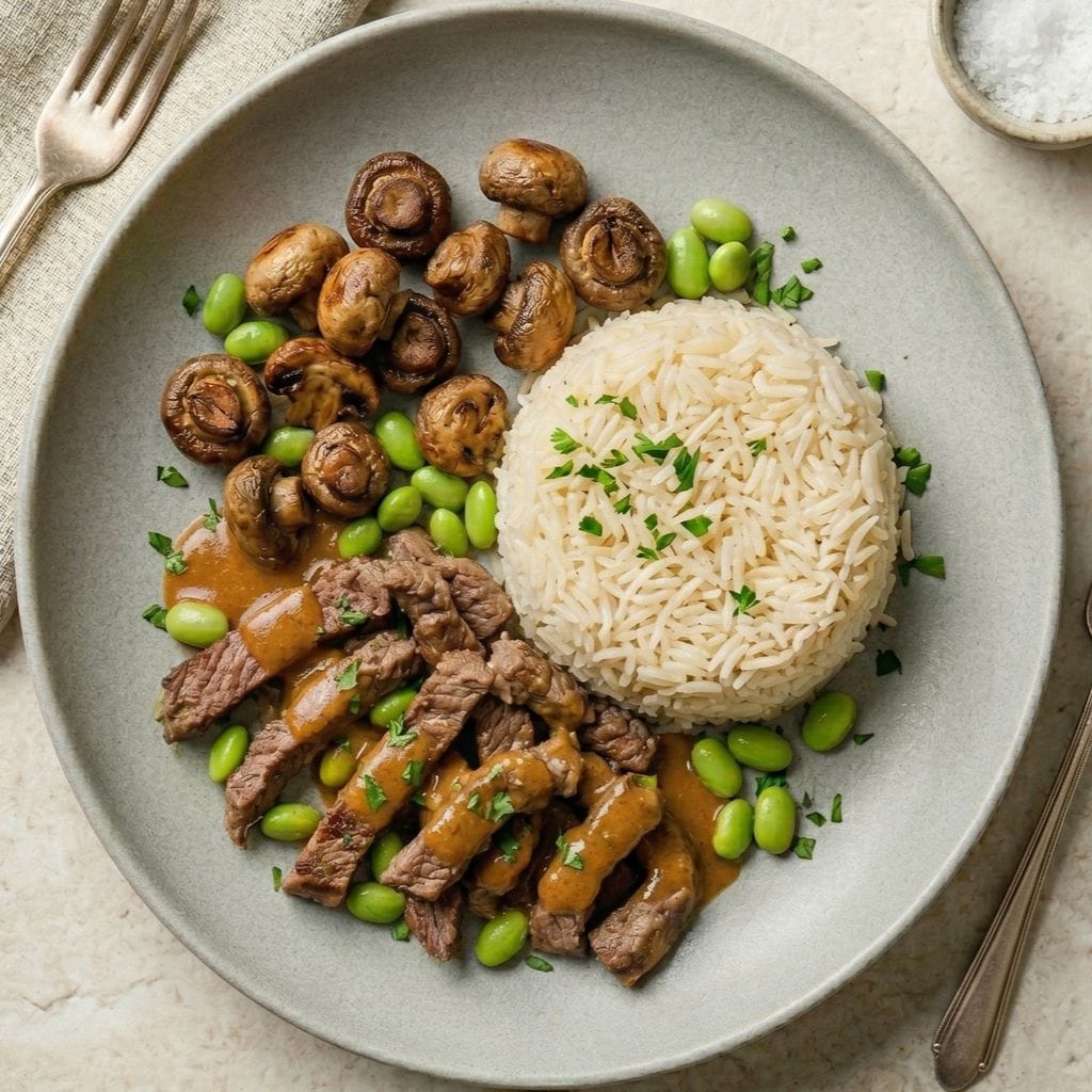 لحم بولاو مع صلصة المافي