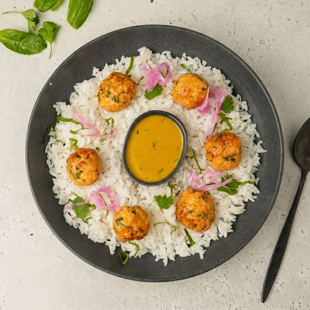 طبق كرات الدجاج التايلاندية مع الأرز