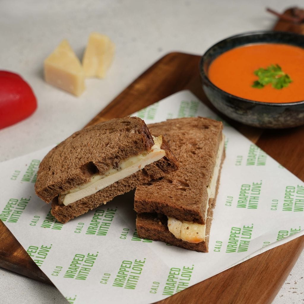 Roasted Pepper Soup and Cubano Melt