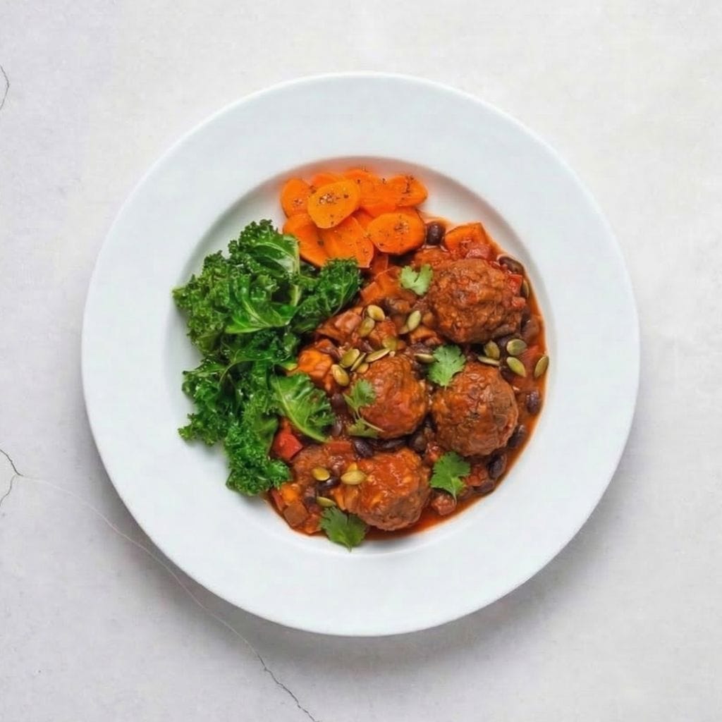 Black Bean Chilli with Beef Meatballs High Protein