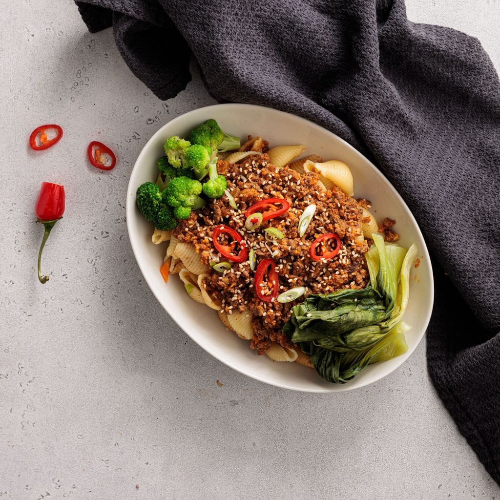 Gochujang Beef Pasta with Greens High Protein