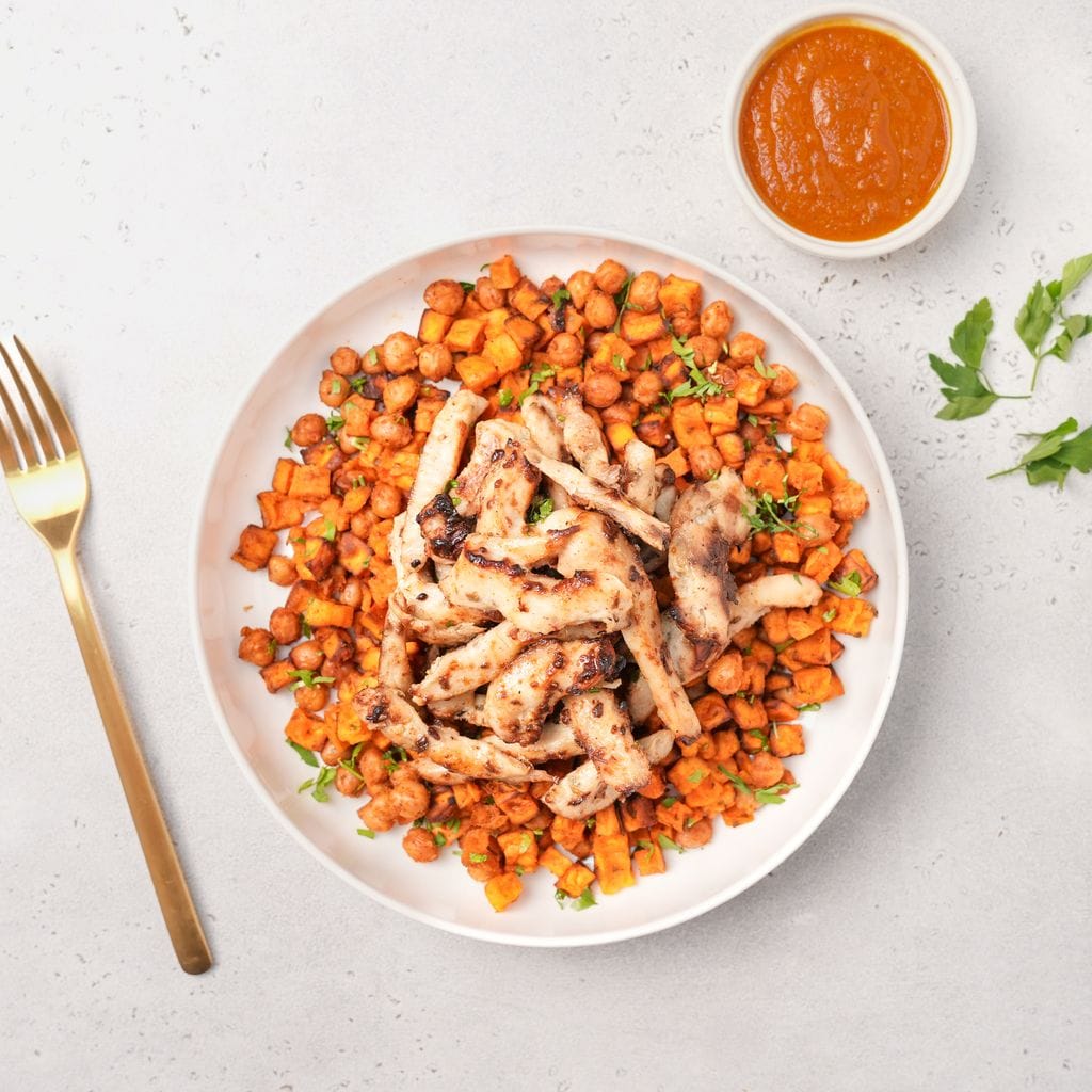 Parmesan Chicken with Sweet Potato Hash